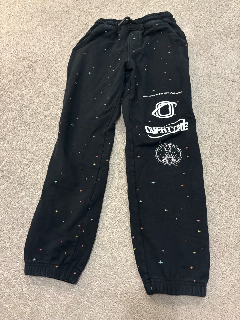 Overtime Black Kids' Graphic Jogger Sweatpants with Multicolor Star Dots